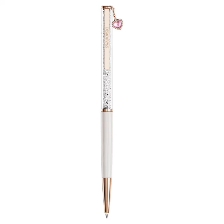 Crystalline ballpoint pen Heart, Pink, Pink lacquered, Rose gold-tone plated